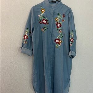 SHEIN Blue Buttoned Midi Dress with Cuffed Sleeves